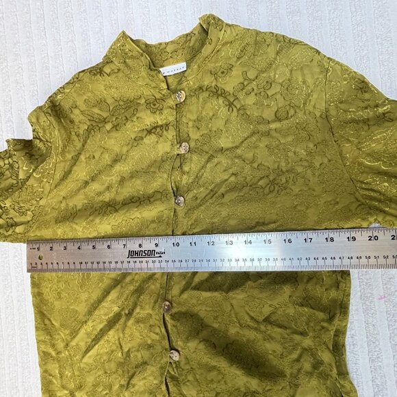 Bryn Walker Button Front Mandarin Collar Textured  Floral Blouse Small Green - Picture 8 of 10